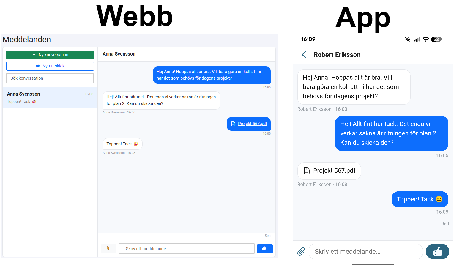 Nyhet i appen: Meddelanden (chatt) – v5.2.5 och v5.2.6