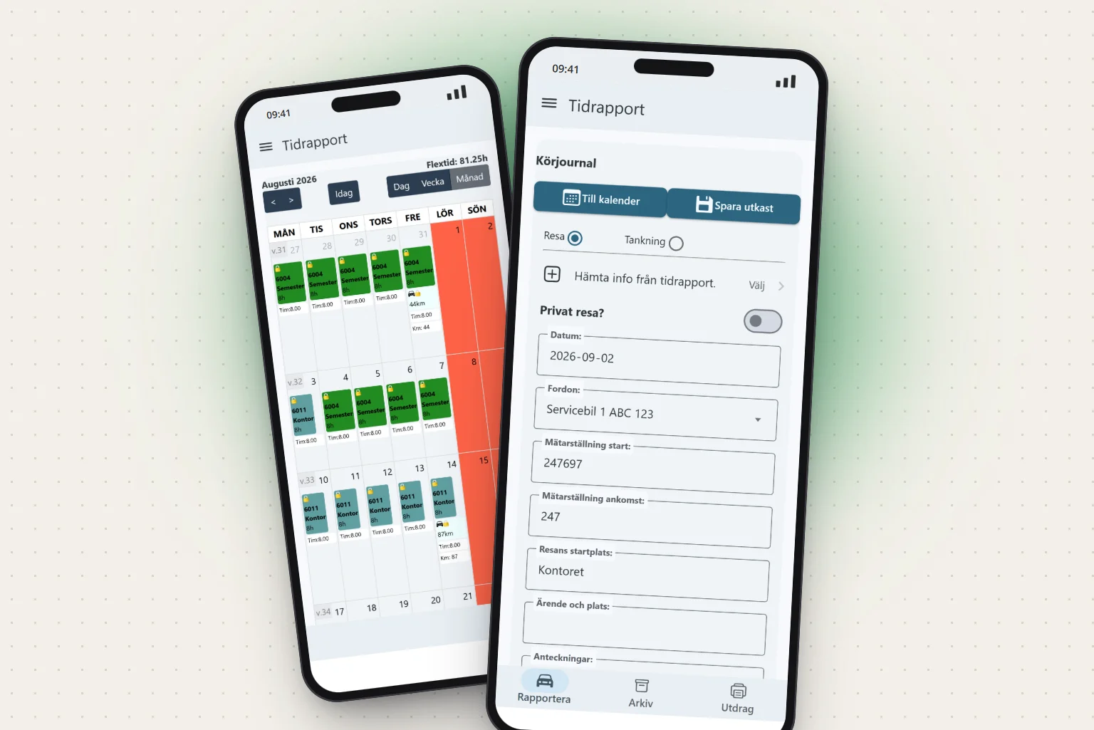 Mileage log in the mobile app