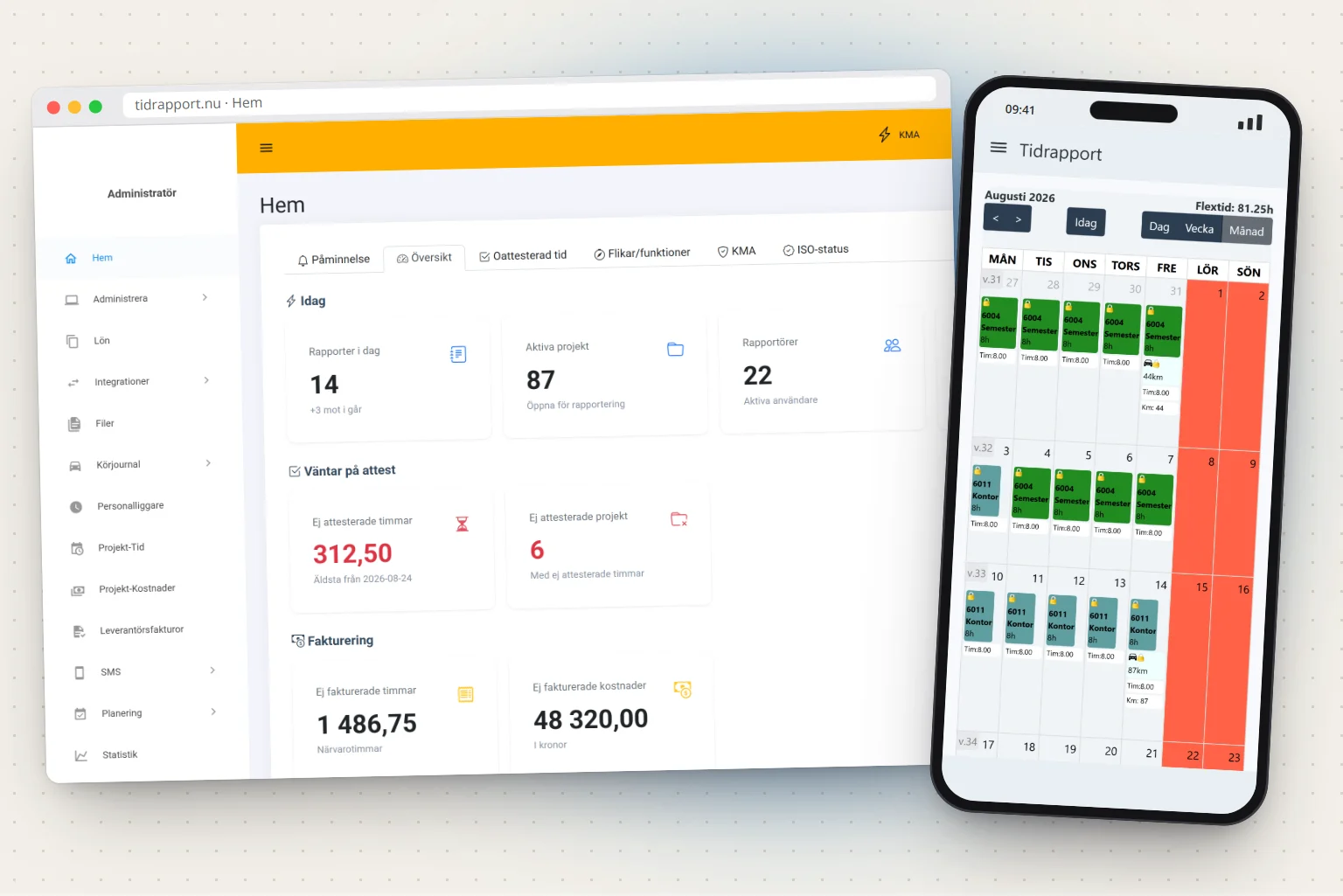 Tidrapport i mobilen och på webben