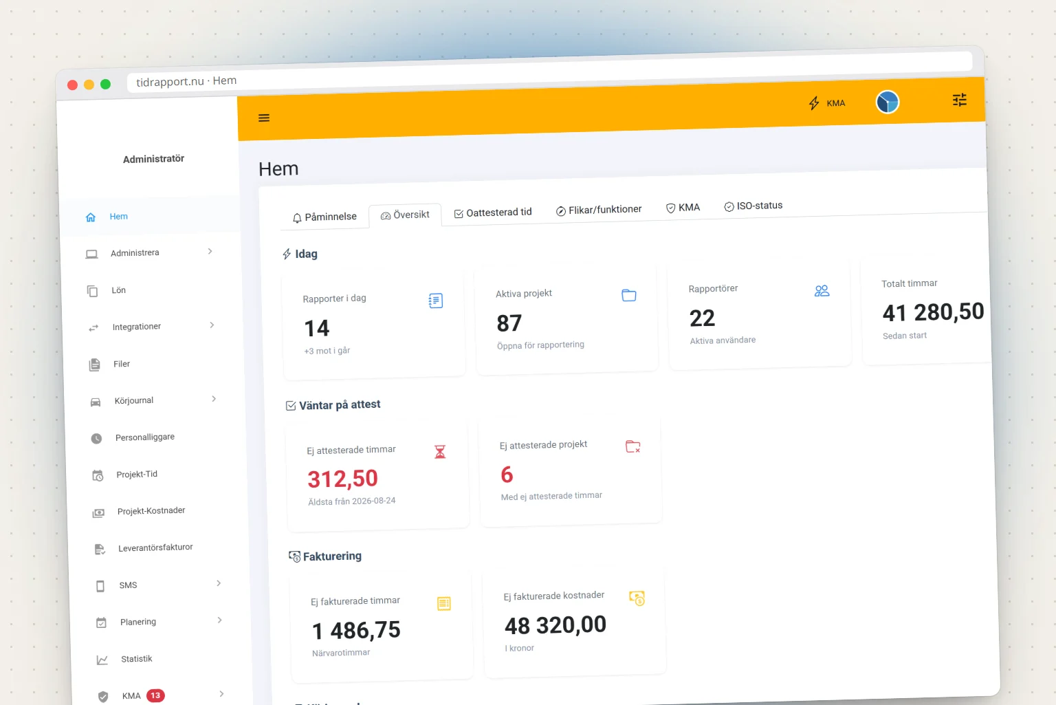 The overview in Tidrapport on the web